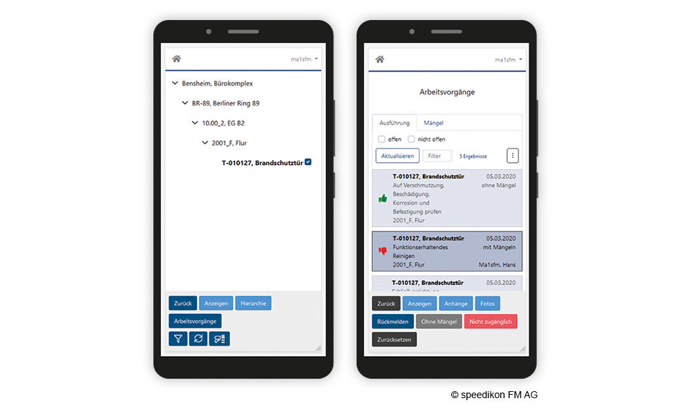 Mobile Ansicht von Instandhaltungsaufgaben und Arbeitsaufträgen in speedikon® C